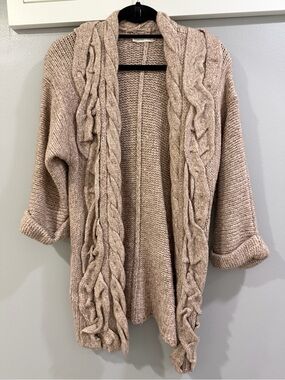hinge Neutral Taupe Cable-Front Open Cardigan